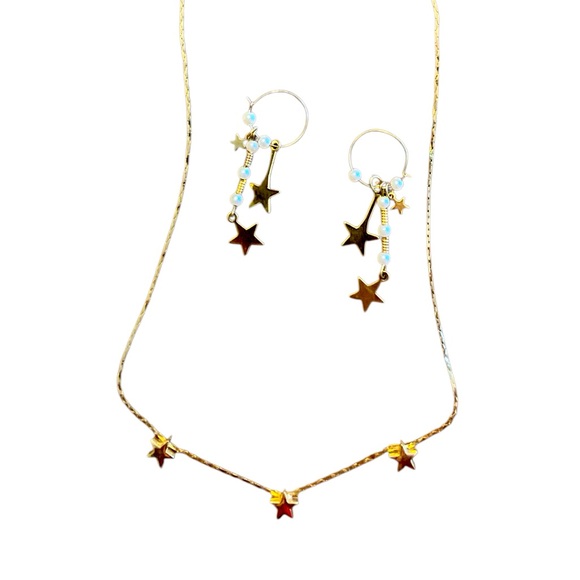 Avon Jewelry - Goldtone Avon Stars Necklace with Bonus Unbranded Celestial Hoop Earrings